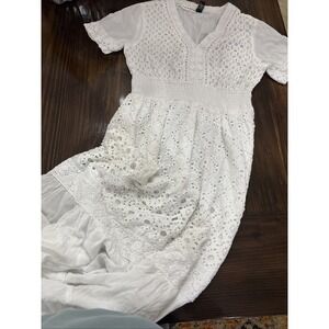 Me 2 Magic Eyelet Maxi Dress Womens Sz Large White Lined Boho